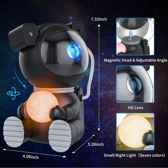 Cayclay Astronaut Galaxy Star Projector LED Night Light w/ Remote & Timer - Picture 3 of 8